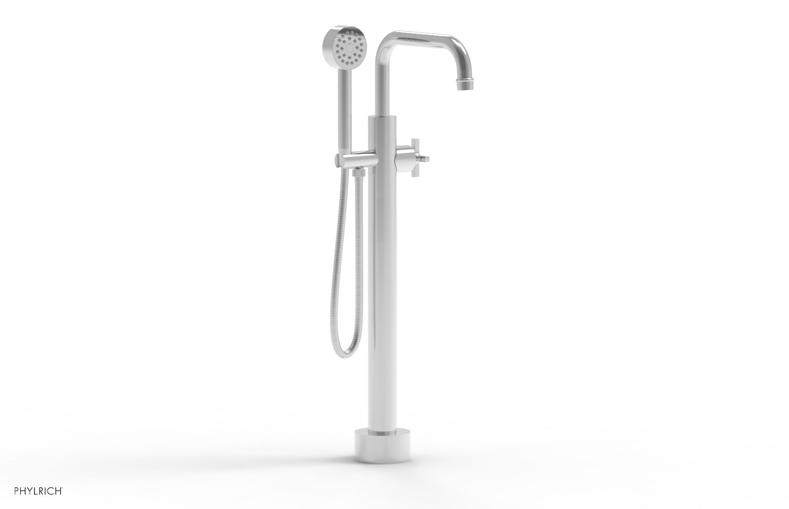 HEX MODERN Low Floor Mount Tub Filler - Cross Handle with Hand Shower  501-54-03
