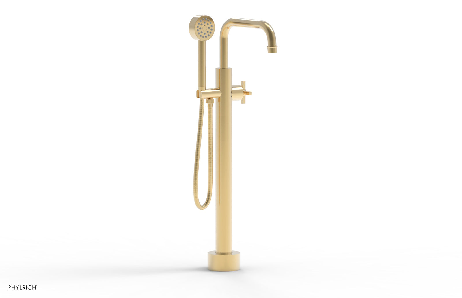 HEX MODERN Low Floor Mount Tub Filler - Cross Handle with Hand Shower  501-54-03