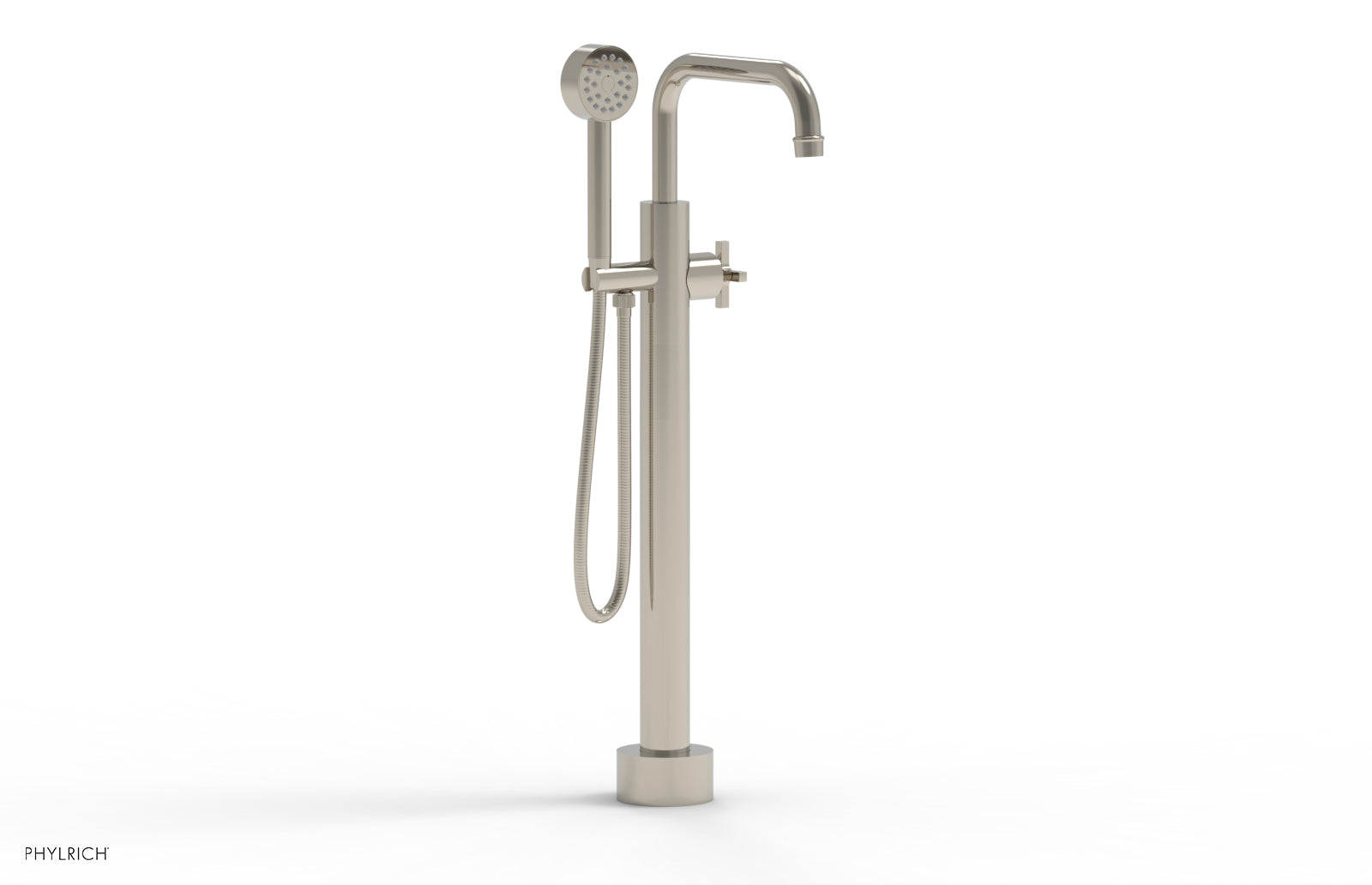 HEX MODERN Low Floor Mount Tub Filler - Cross Handle with Hand Shower  501-54-03