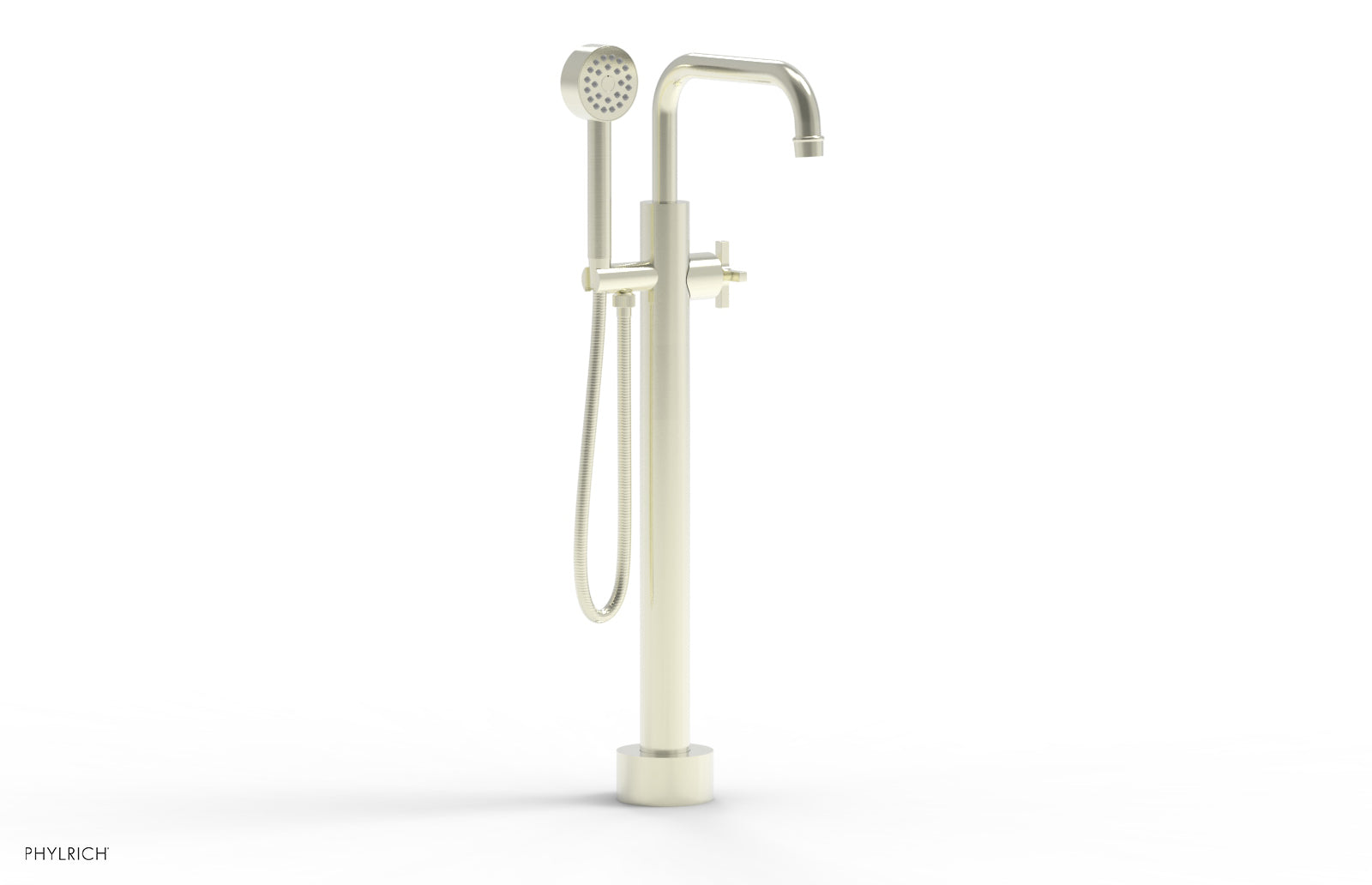 HEX MODERN Low Floor Mount Tub Filler - Cross Handle with Hand Shower  501-54-03