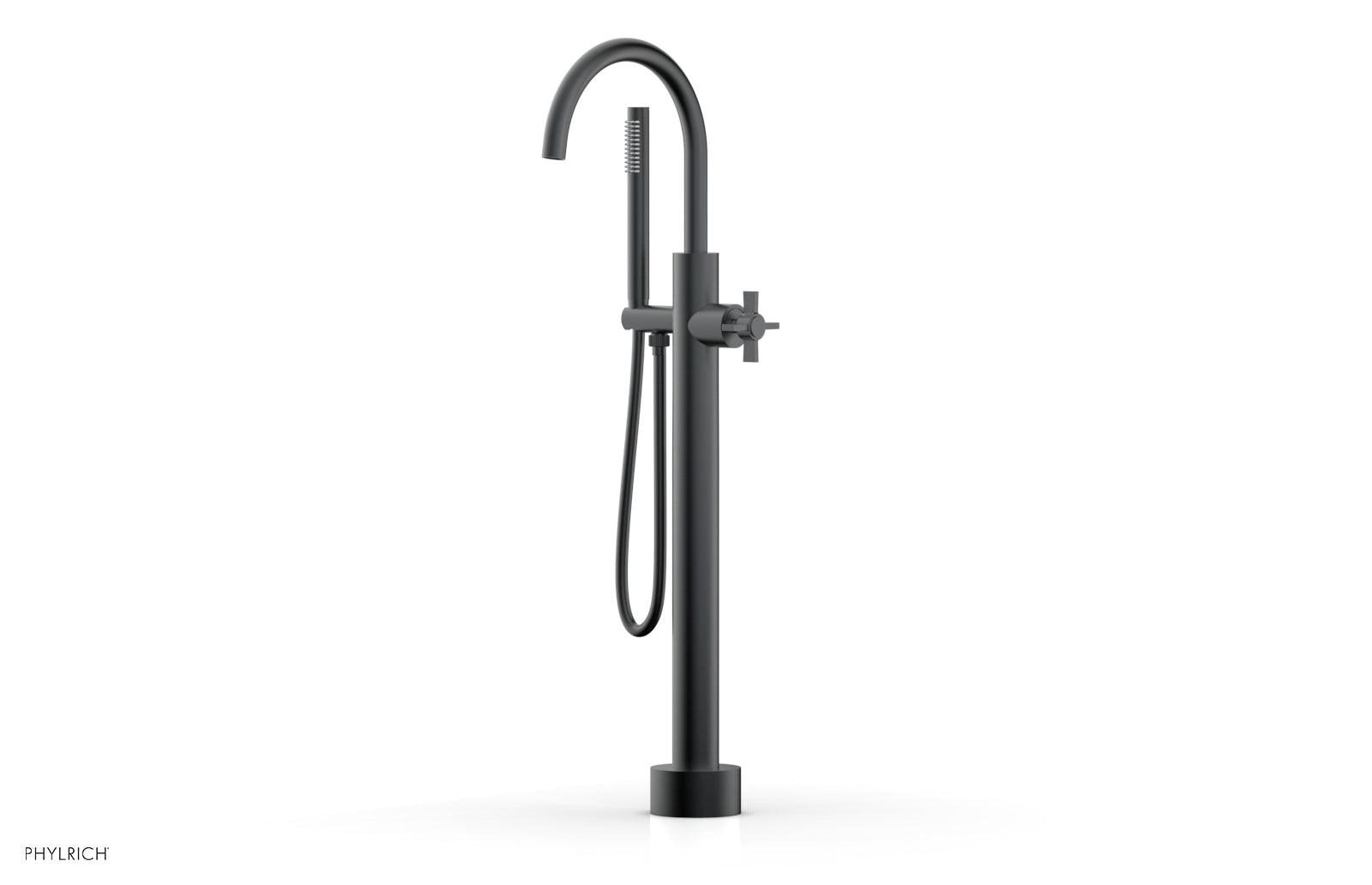 BASIC Low Floor Mount Tub Filler - Cross Handle with Hand Shower D132-44-03