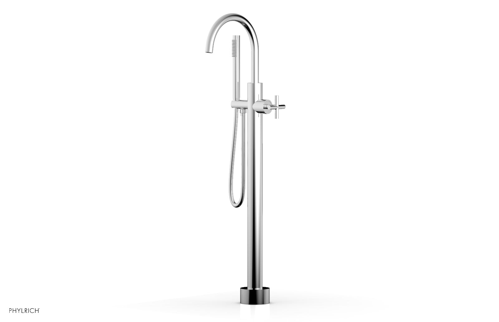 TRANSITION Tall Floor Mount Tub Filler - Cross Handle with Hand