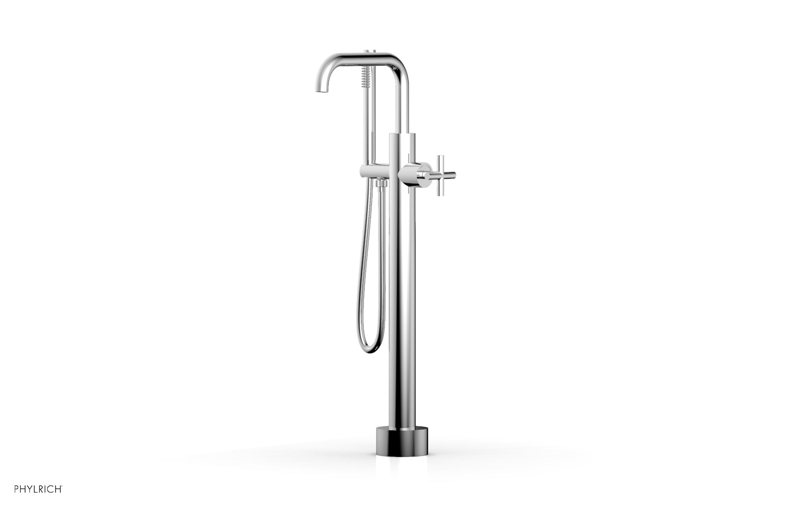 TRANSITION Low Floor Mount Tub Filler - Cross Handle with Hand Shower 120-46-03