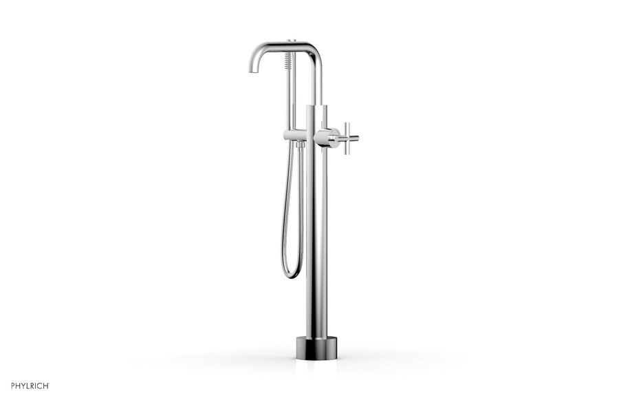 TRANSITION Low Floor Mount Tub Filler - Cross Handle with Hand Shower 120-46-03