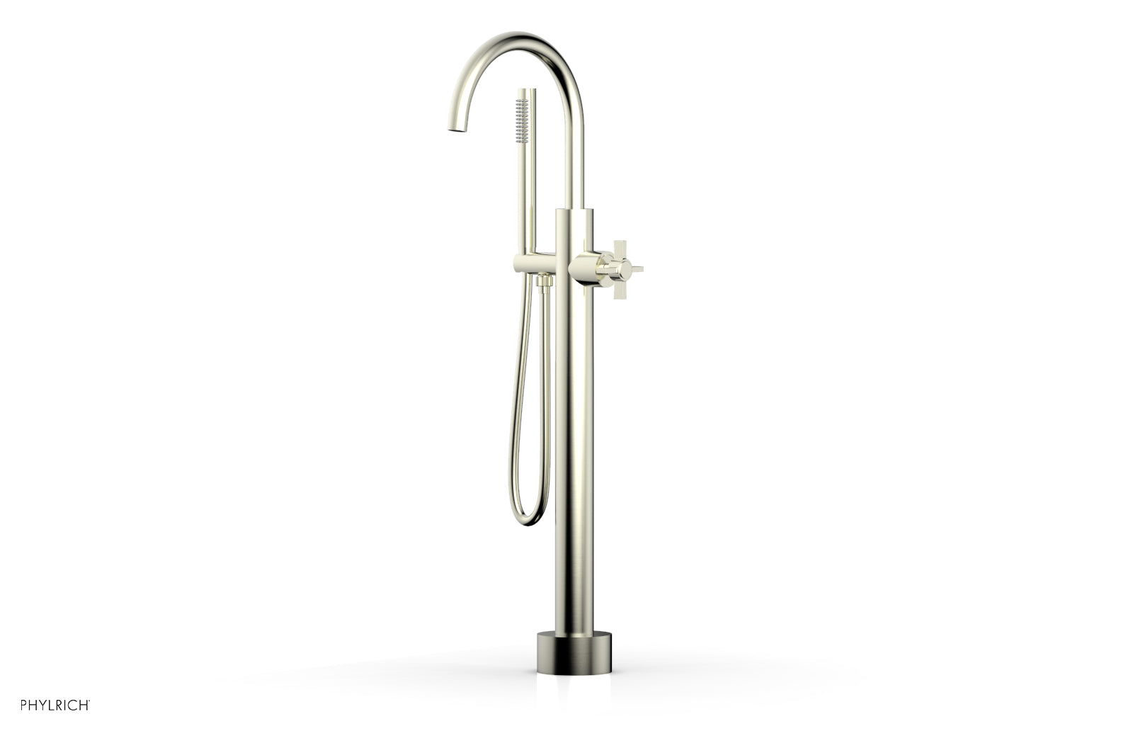 BASIC Low Floor Mount Tub Filler - Cross Handle with Hand Shower D132-44-03