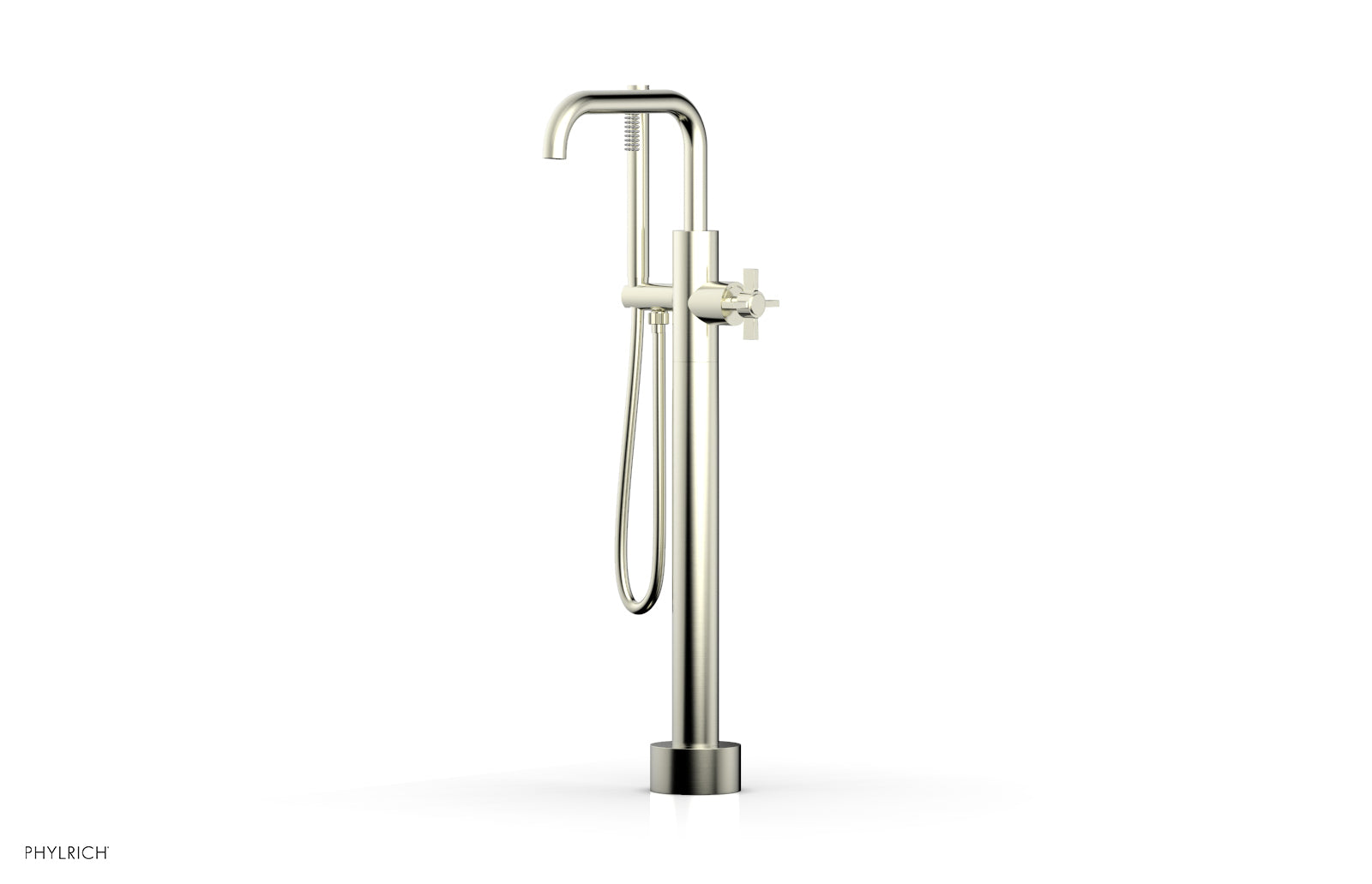 BASIC Low Floor Mount Tub Filler - Cross Handle with Hand Shower D132-45-03