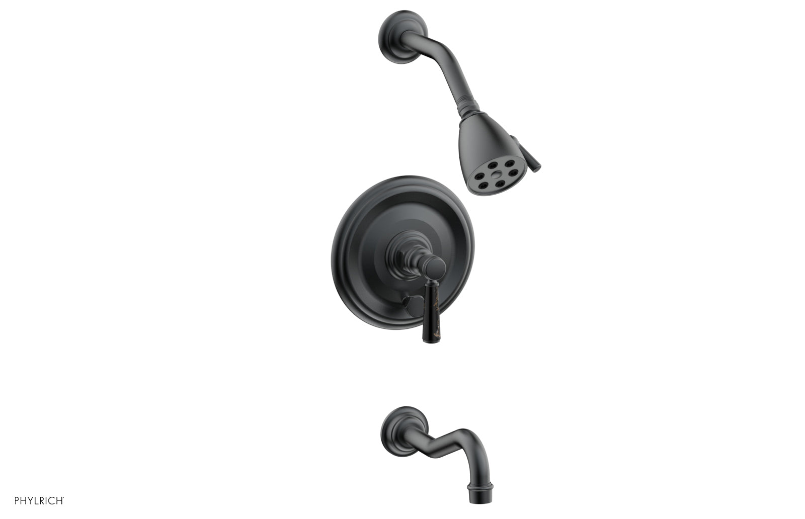 HENRI Pressure Balance Tub and Shower Set - Black Marble Lever Handle 161-28