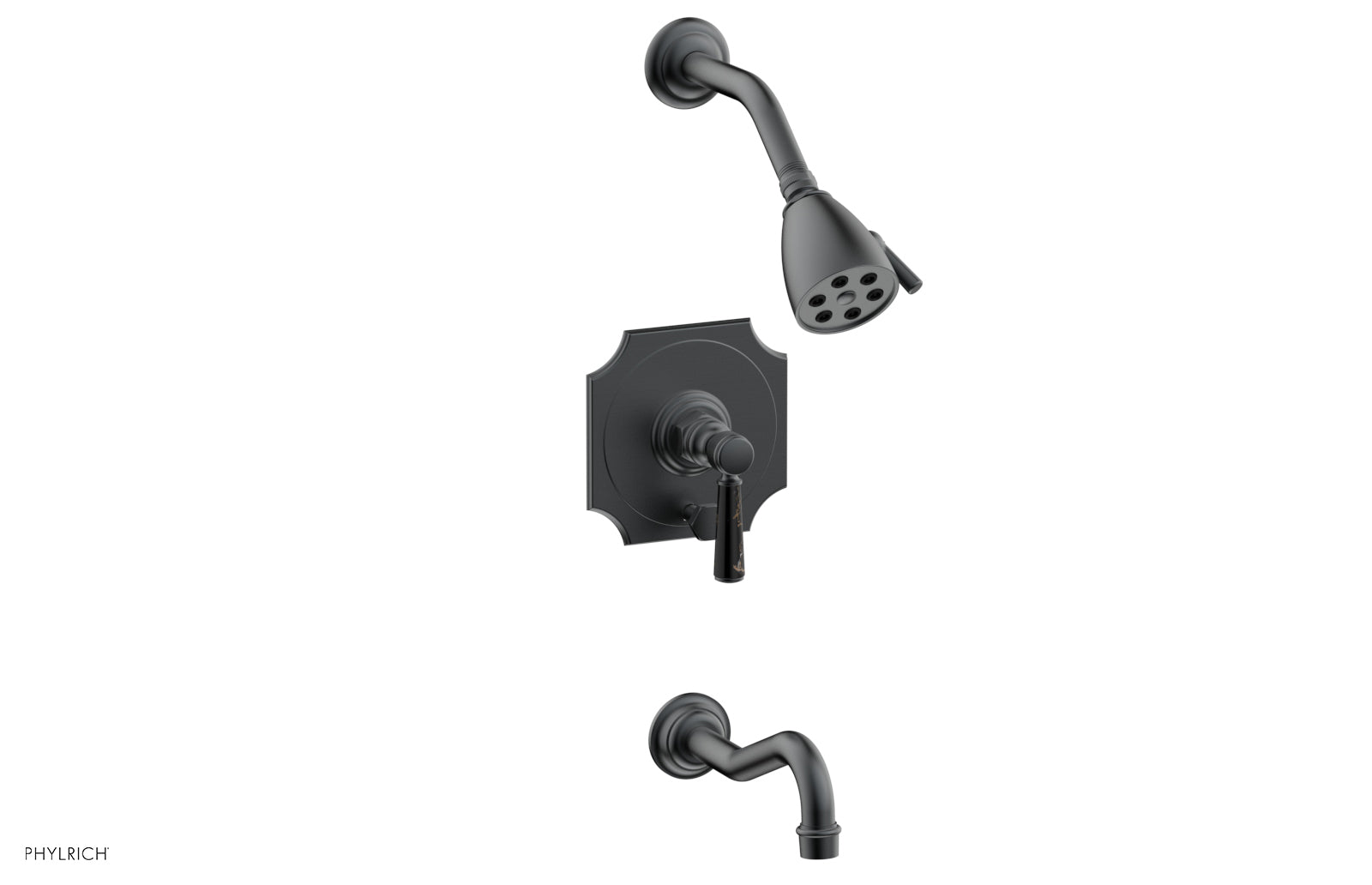 HENRI Pressure Balance Tub and Shower Set - Black Marble Lever Handle 161-31