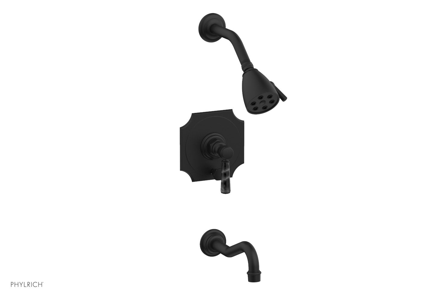 HENRI Pressure Balance Tub and Shower Set - Black Marble Lever Handle 161-31
