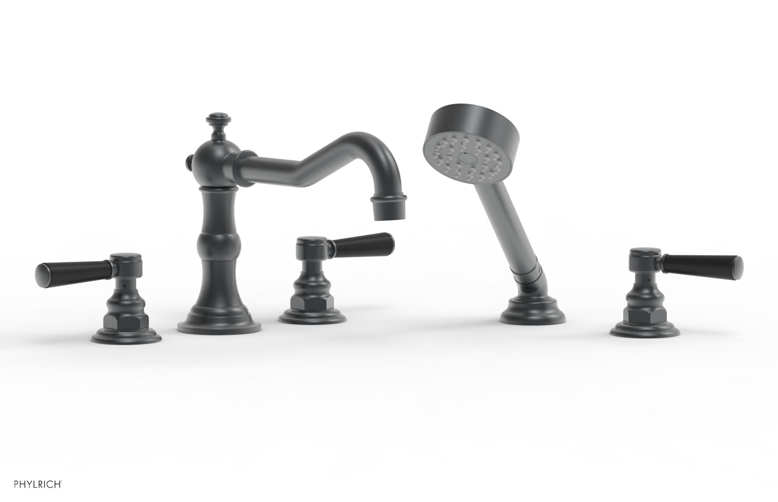 HENRI Deck Tub Set with Hand Shower with Satin Black Handles 161-49