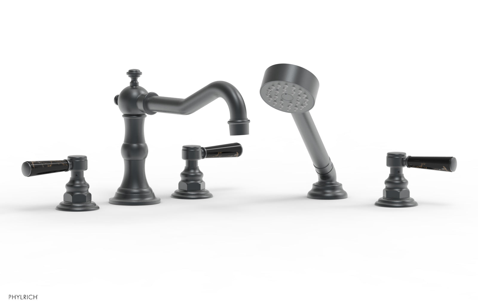 HENRI Deck Tub Set with Hand Shower with Black Marble Handles 161-50