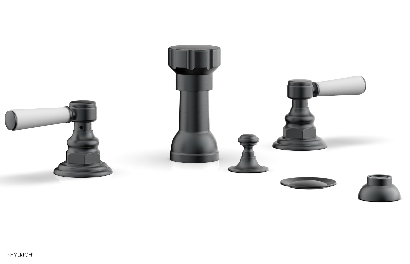 HENRI Four Hole Bidet Set - Satin White Lever Handles 161-61