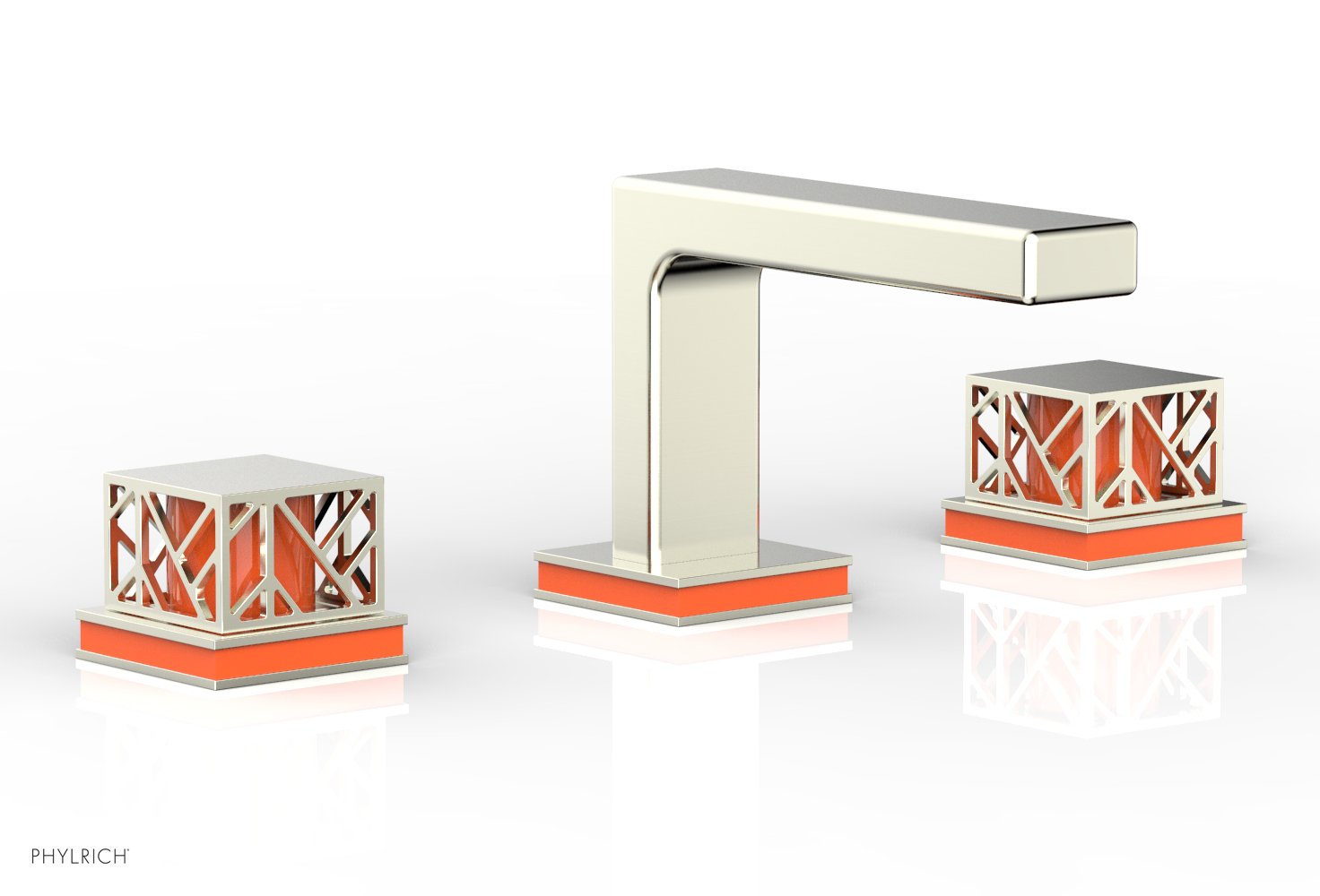 JOLIE Widespread Faucet - Square Handles with "Orange" Accents 222-02