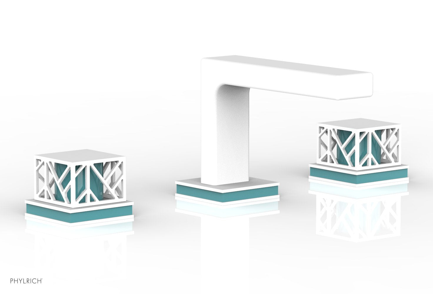 JOLIE Widespread Faucet - Square Handles with "Turqoise" Accents 222-02