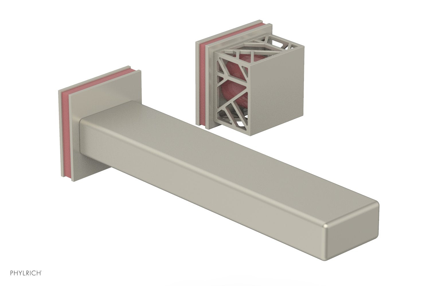 JOLIE Single Handle Wall Lavatory Set - Square Handle "Pink" Accents 222-16