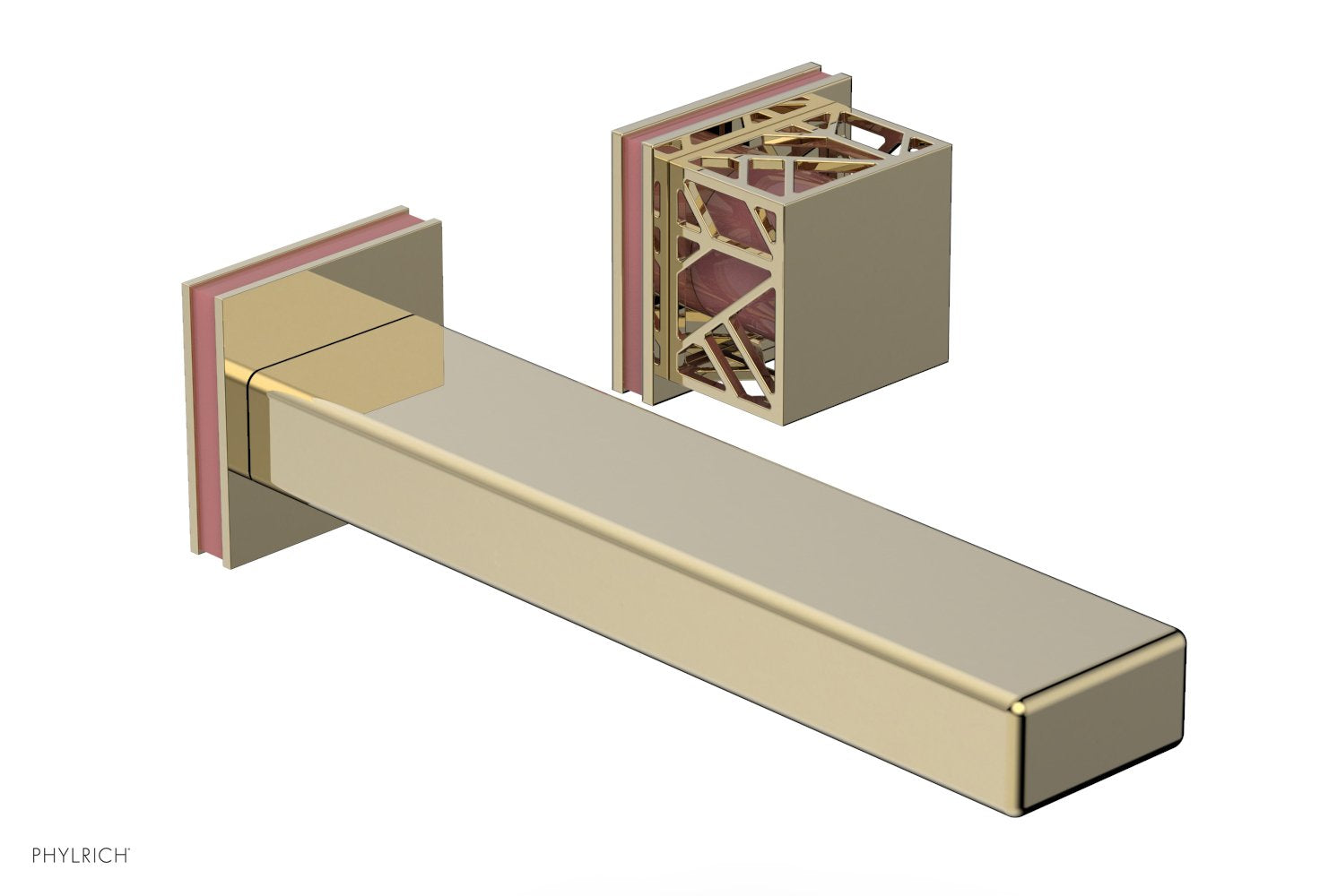 JOLIE Single Handle Wall Lavatory Set - Square Handle "Pink" Accents 222-16