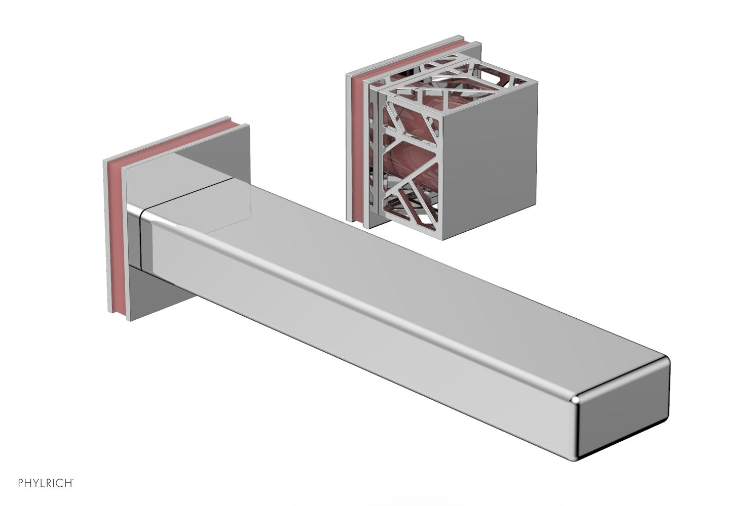 JOLIE Single Handle Wall Lavatory Set - Square Handle "Pink" Accents 222-16