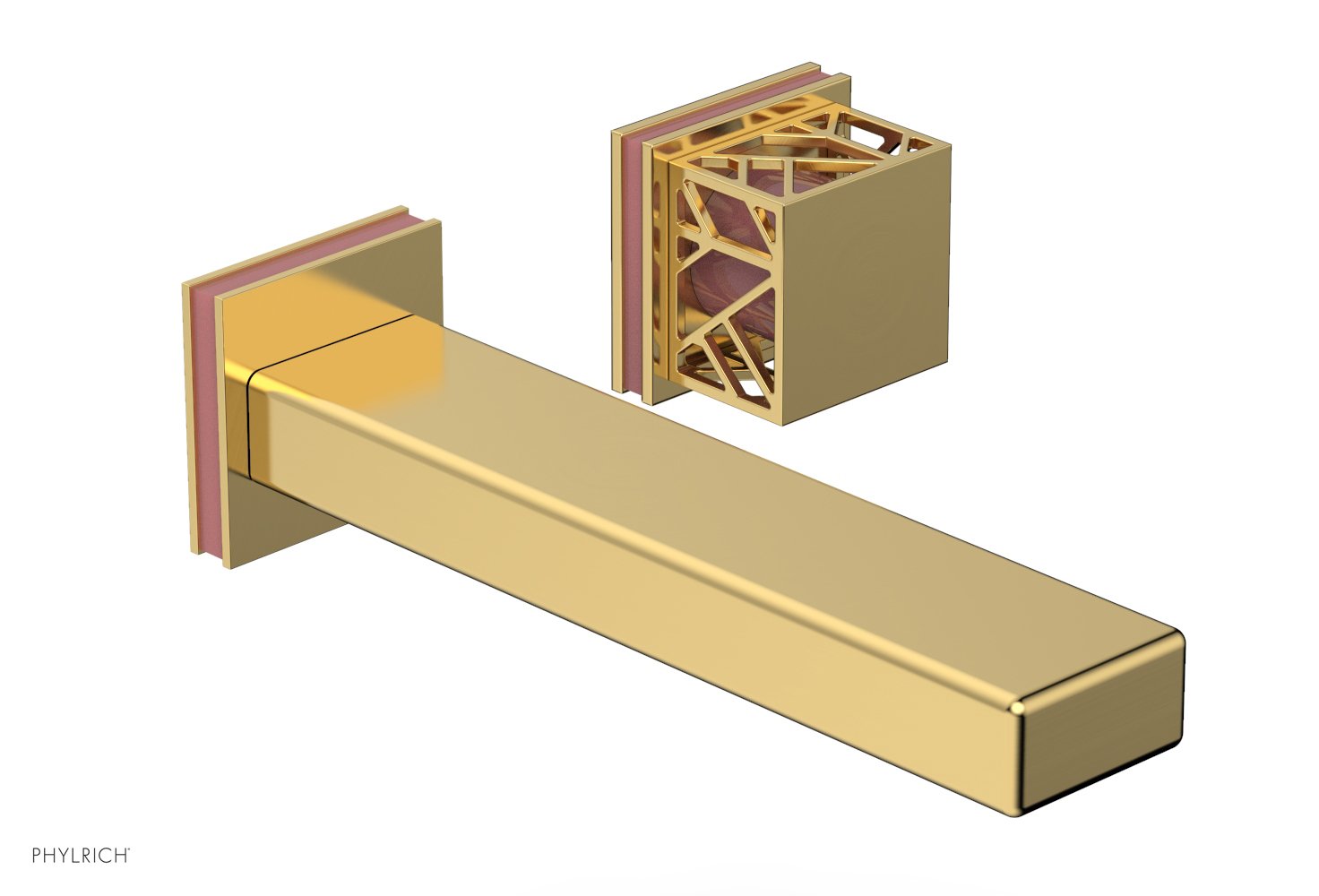 JOLIE Single Handle Wall Lavatory Set - Square Handle "Pink" Accents 222-16