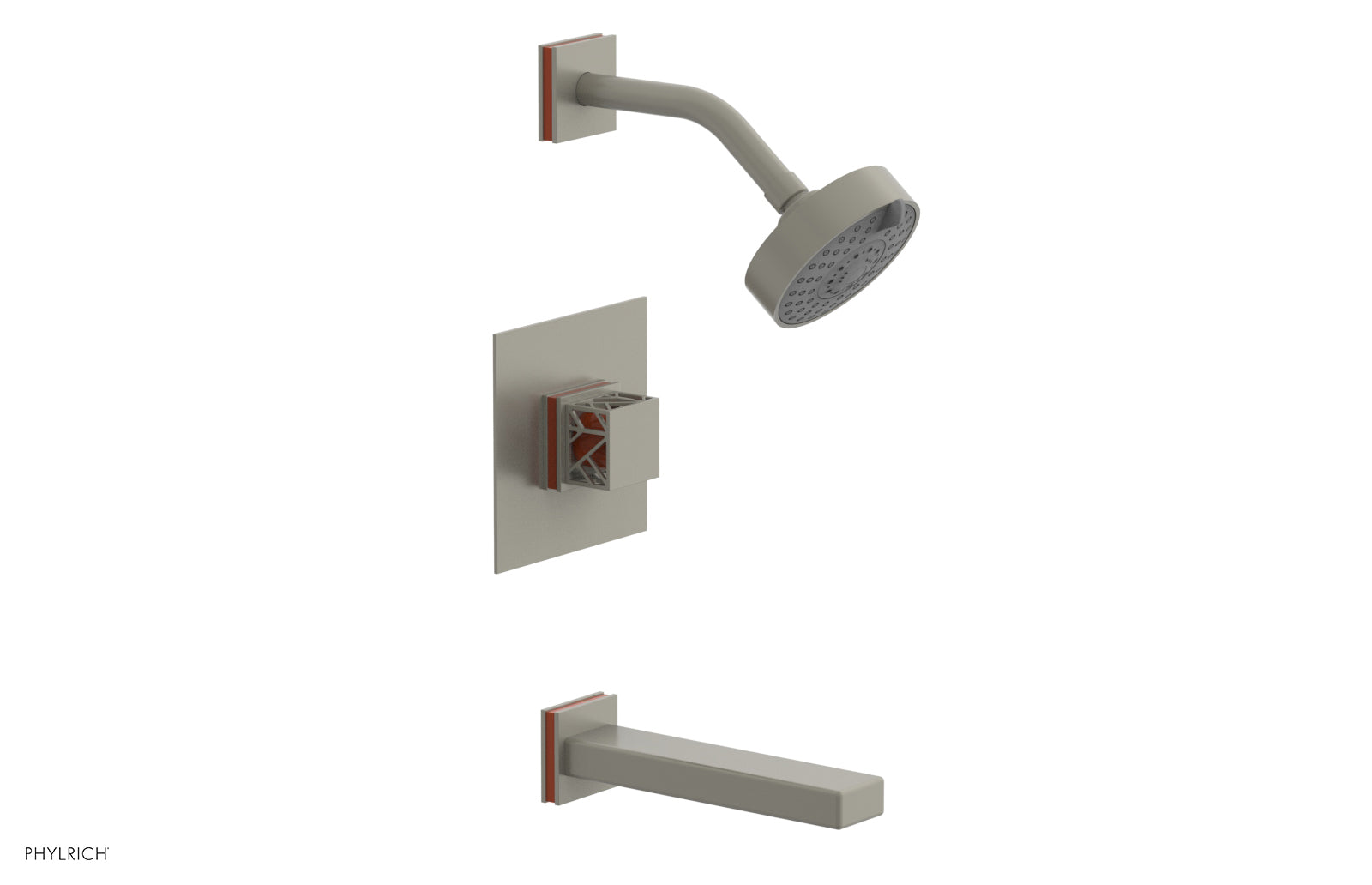 JOLIE Pressure Balance Tub and Shower Set - Square Handle wth "Orange" Accents 222-27