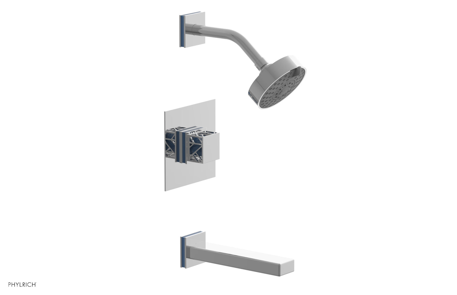 JOLIE Pressure Balance Tub and Shower Set - Square Handle wth "Light Blue" Accents 222-27