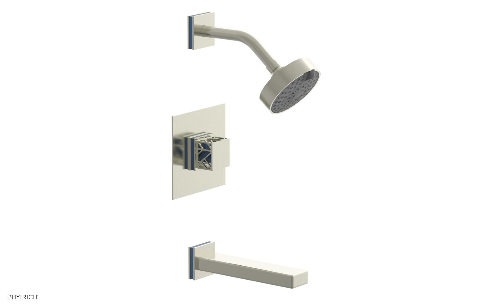 JOLIE Pressure Balance Tub and Shower Set - Square Handle wth "Light Blue" Accents 222-27