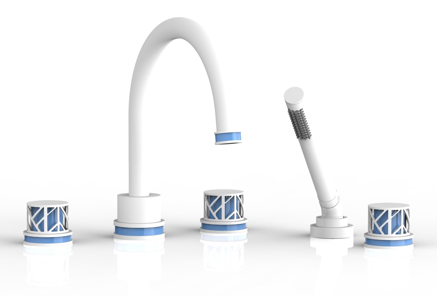 JOLIE Deck Tub Set with Hand Shower - Round Handles with "Light Blue" Accents 222-48