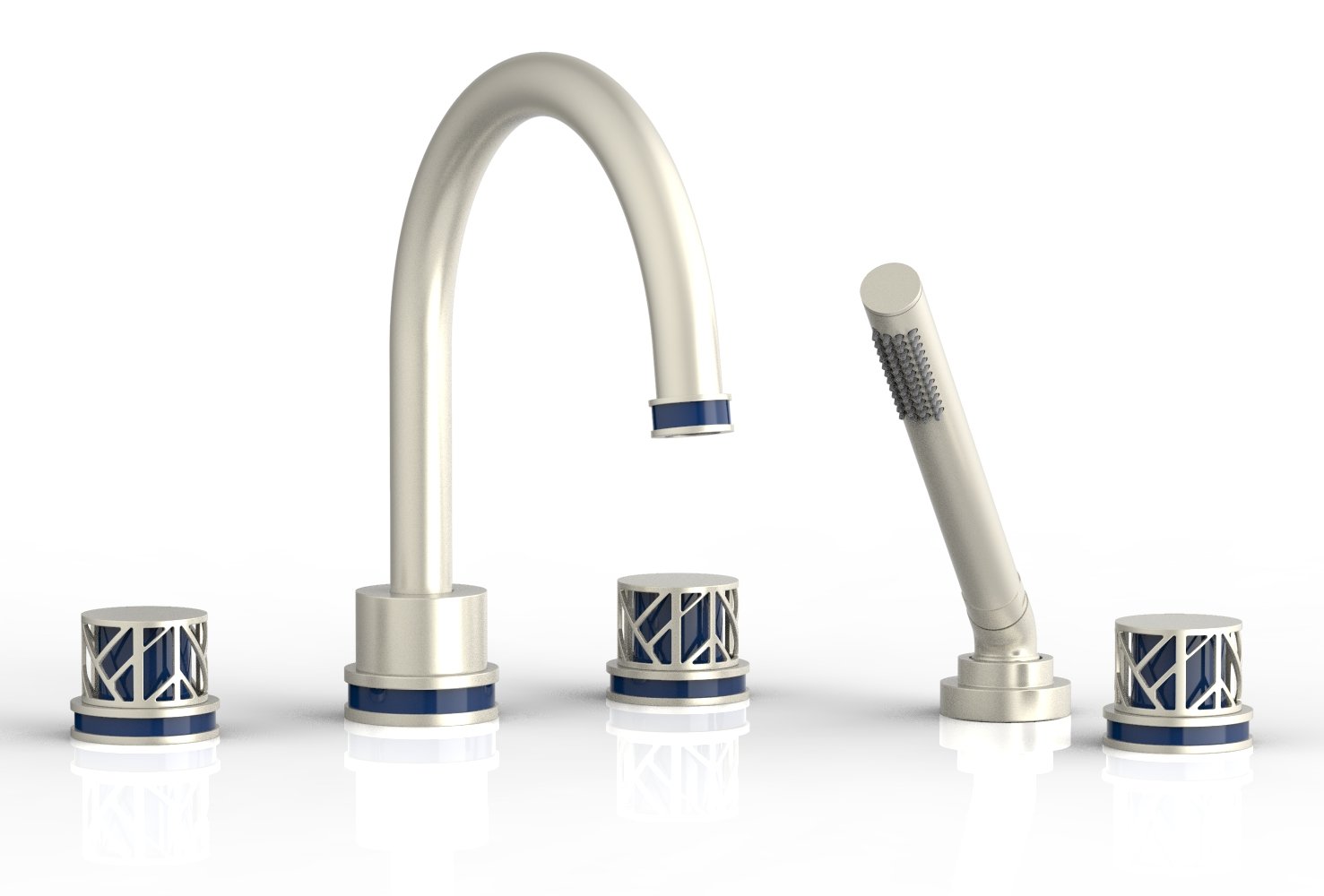 JOLIE Deck Tub Set with Hand Shower - Round Handles with "Navy Blue" Accents 222-48