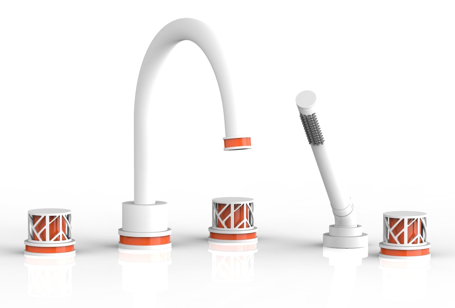 JOLIE Deck Tub Set with Hand Shower - Round Handles with "Orange" Accents 222-48