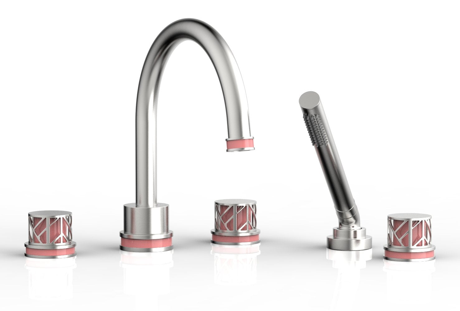 JOLIE Deck Tub Set with Hand Shower - Round Handles with "Pink" Accents 222-48