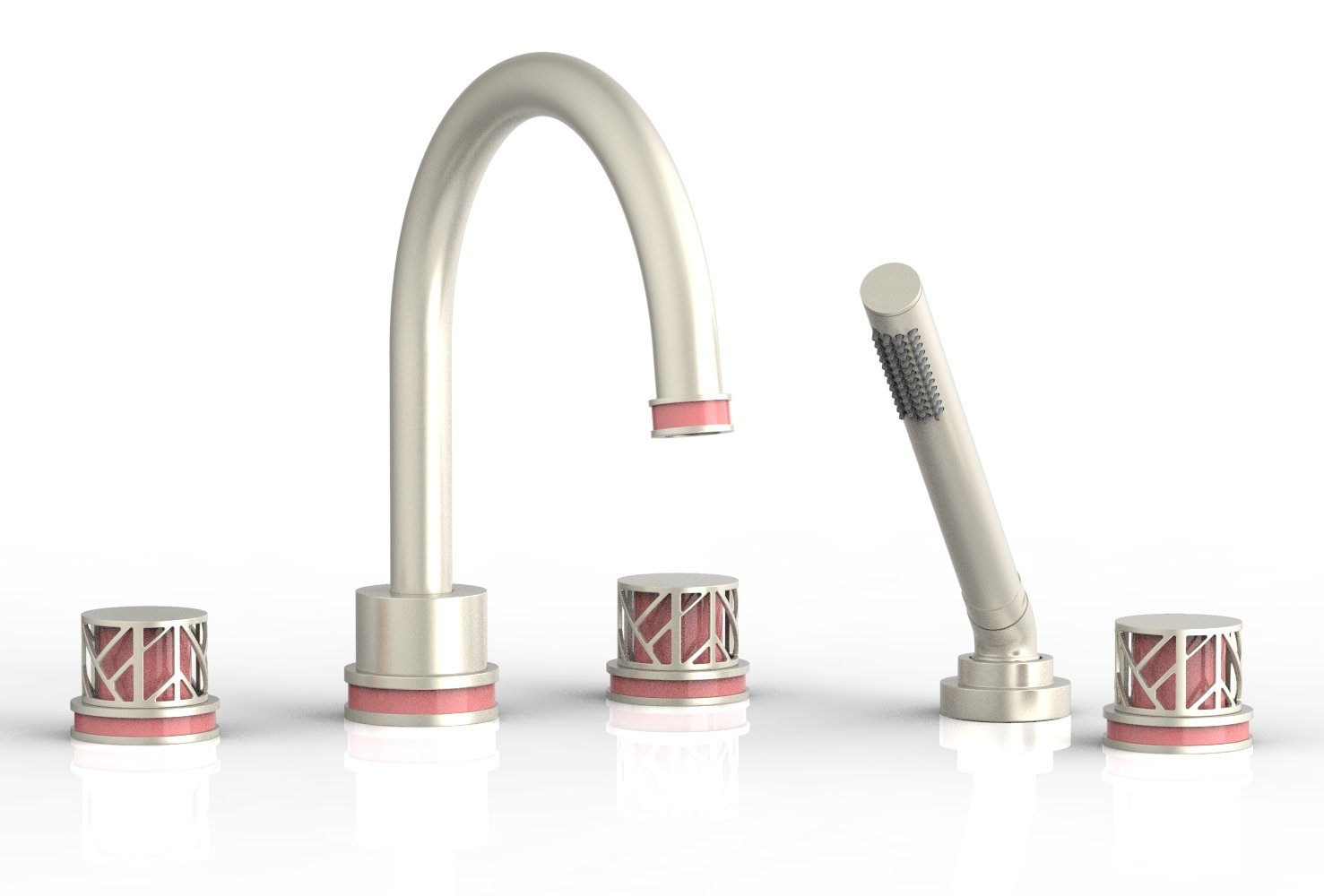 JOLIE Deck Tub Set with Hand Shower - Round Handles with "Pink" Accents 222-48