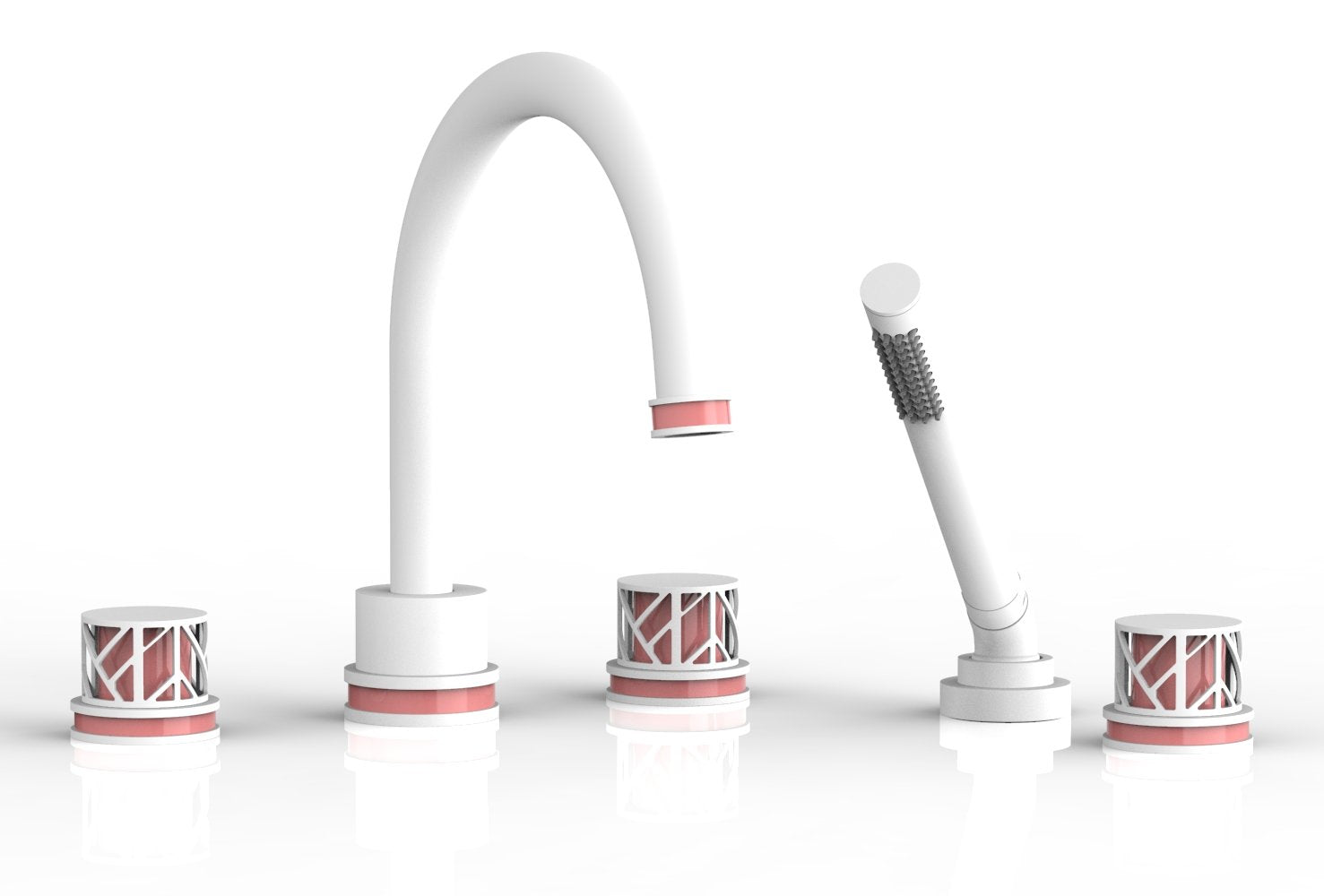 JOLIE Deck Tub Set with Hand Shower - Round Handles with "Pink" Accents 222-48