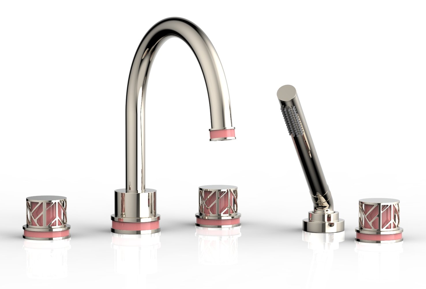 JOLIE Deck Tub Set with Hand Shower - Round Handles with "Pink" Accents 222-48