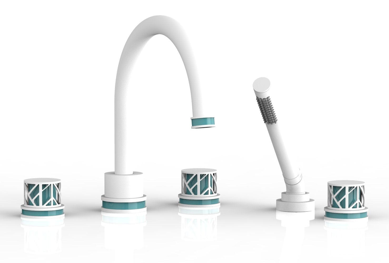 JOLIE Deck Tub Set with Hand Shower - Round Handles with "Turquoise" Accents 222-48