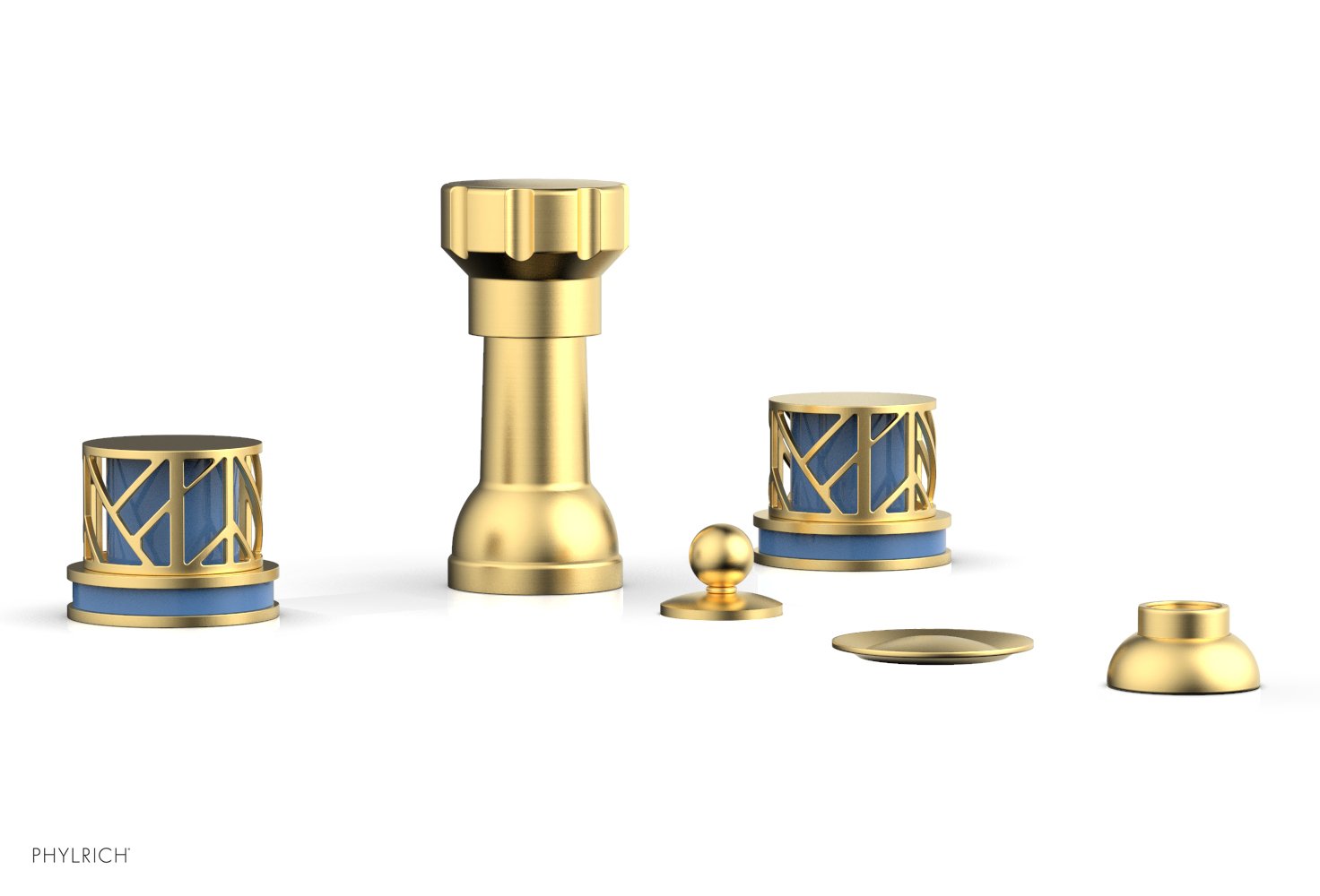 JOLIE Four Hole Bidet Set - Round Handles with "Light Blue Accents" 222-60