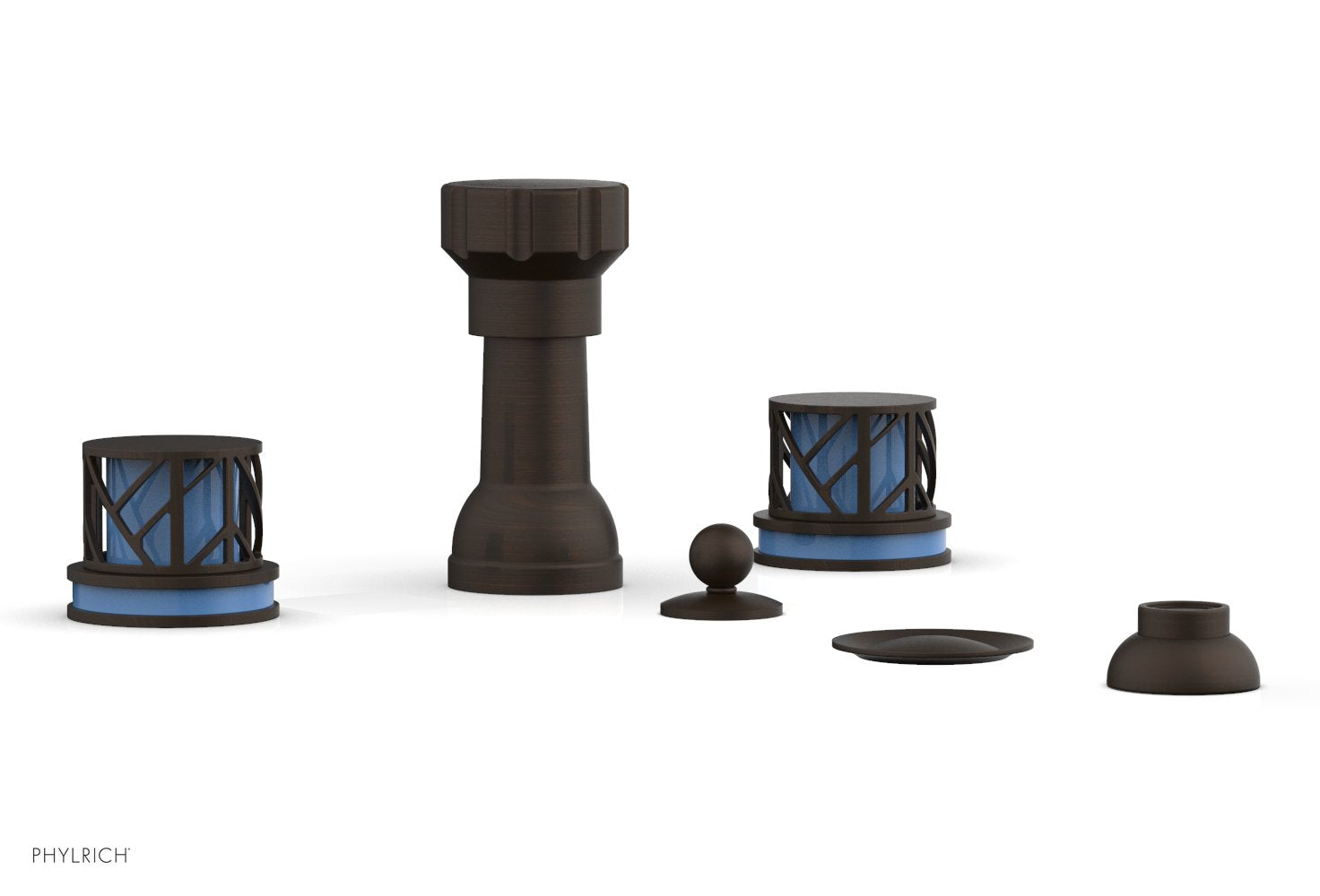 JOLIE Four Hole Bidet Set - Round Handles with "Light Blue Accents" 222-60