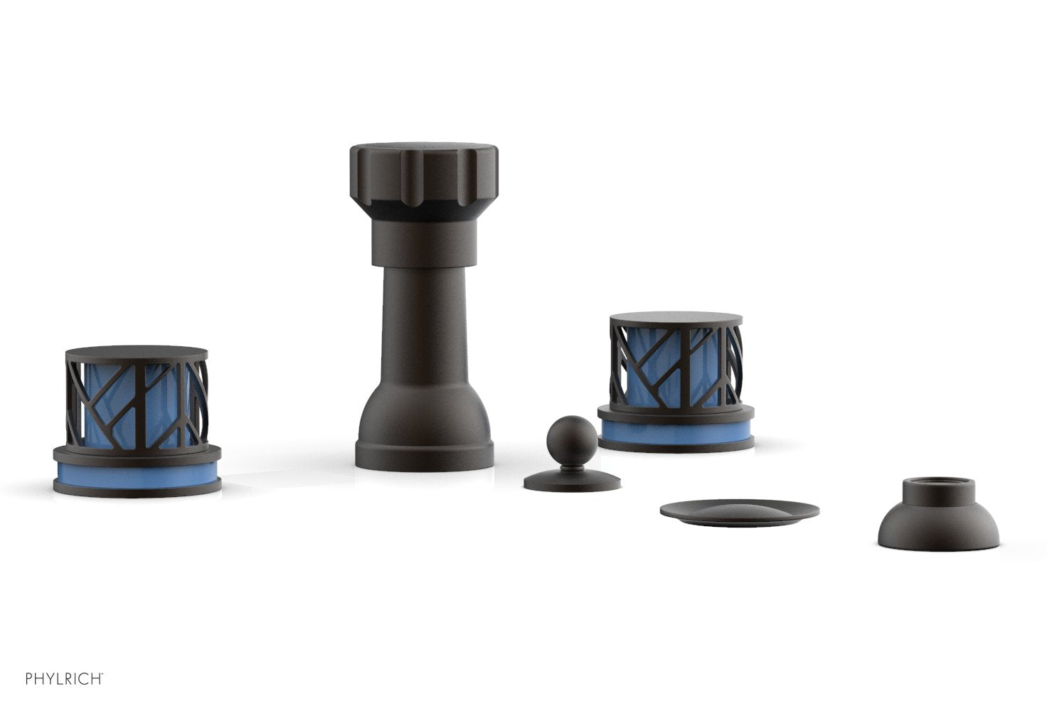 JOLIE Four Hole Bidet Set - Round Handles with "Light Blue Accents" 222-60