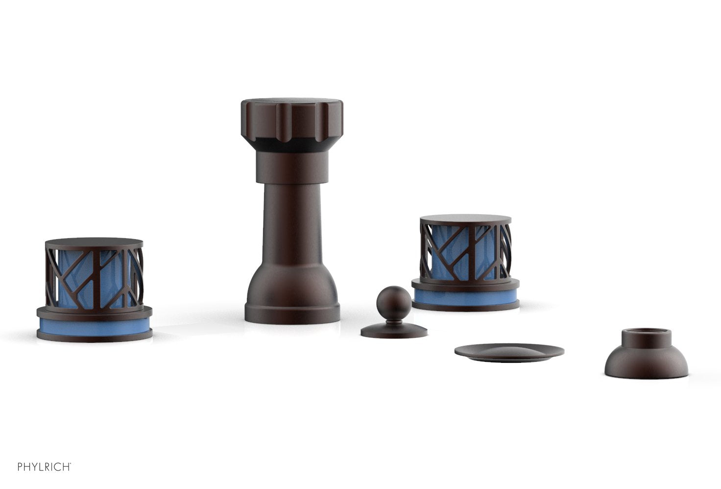 JOLIE Four Hole Bidet Set - Round Handles with "Light Blue Accents" 222-60