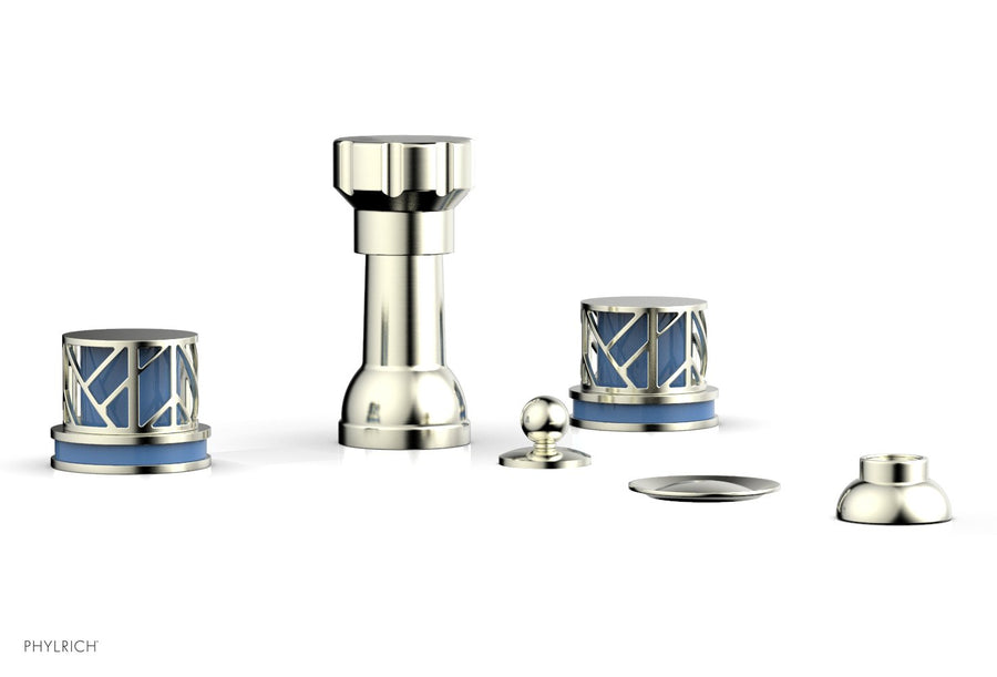 JOLIE Four Hole Bidet Set - Round Handles with "Light Blue Accents" 222-60