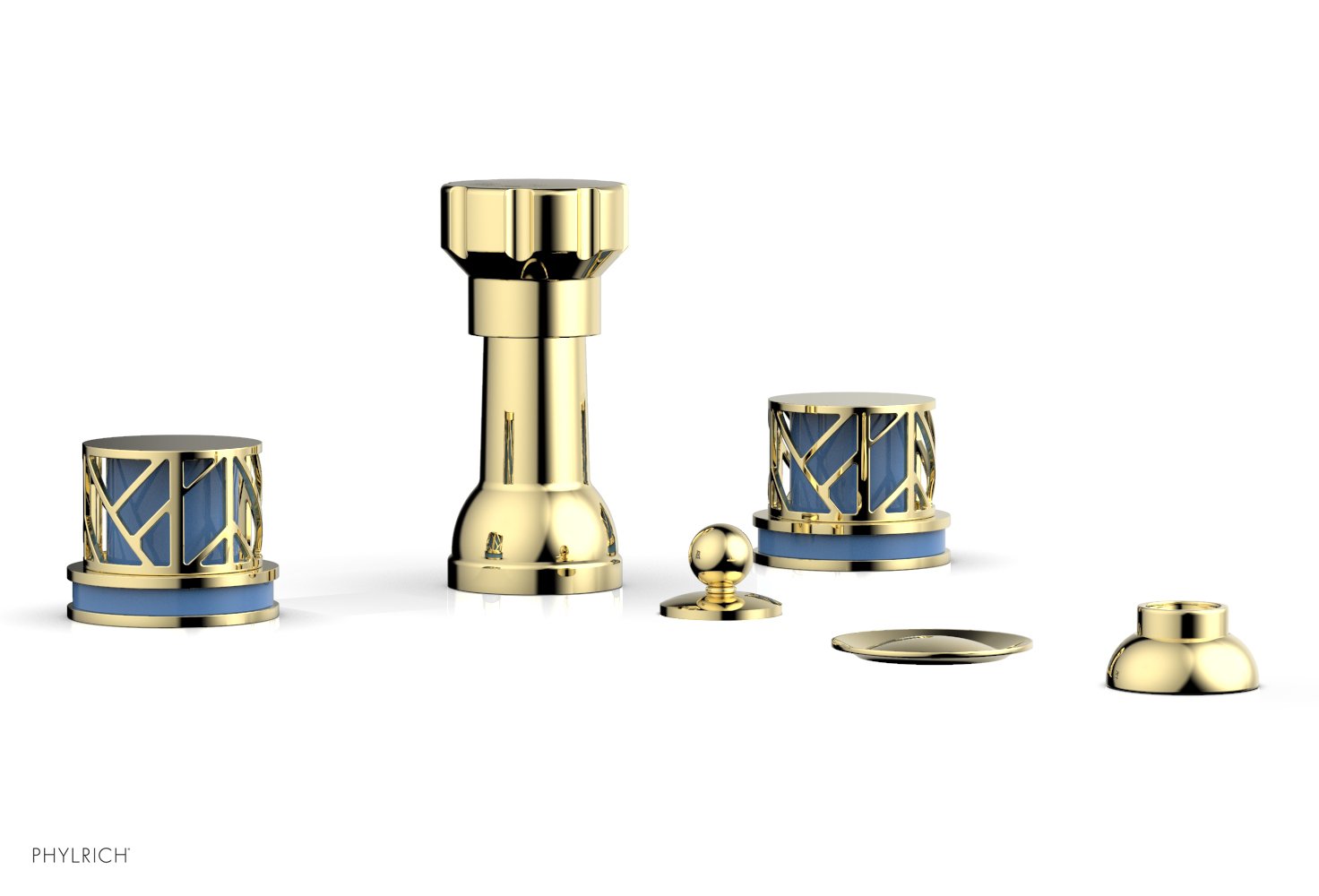 JOLIE Four Hole Bidet Set - Round Handles with "Light Blue Accents" 222-60