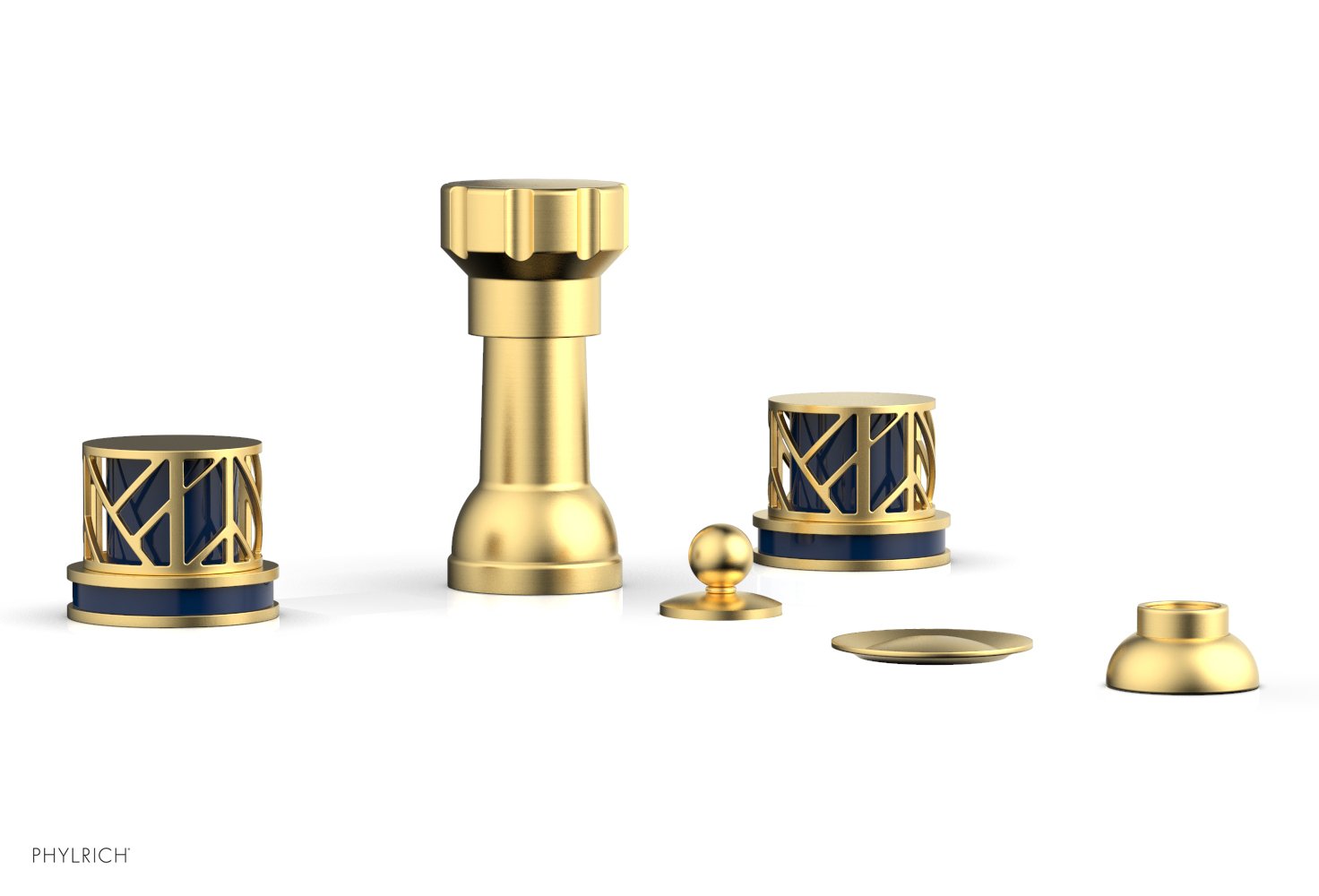 JOLIE Four Hole Bidet Set - Round Handles with "Navy Blue Accents" 222-60