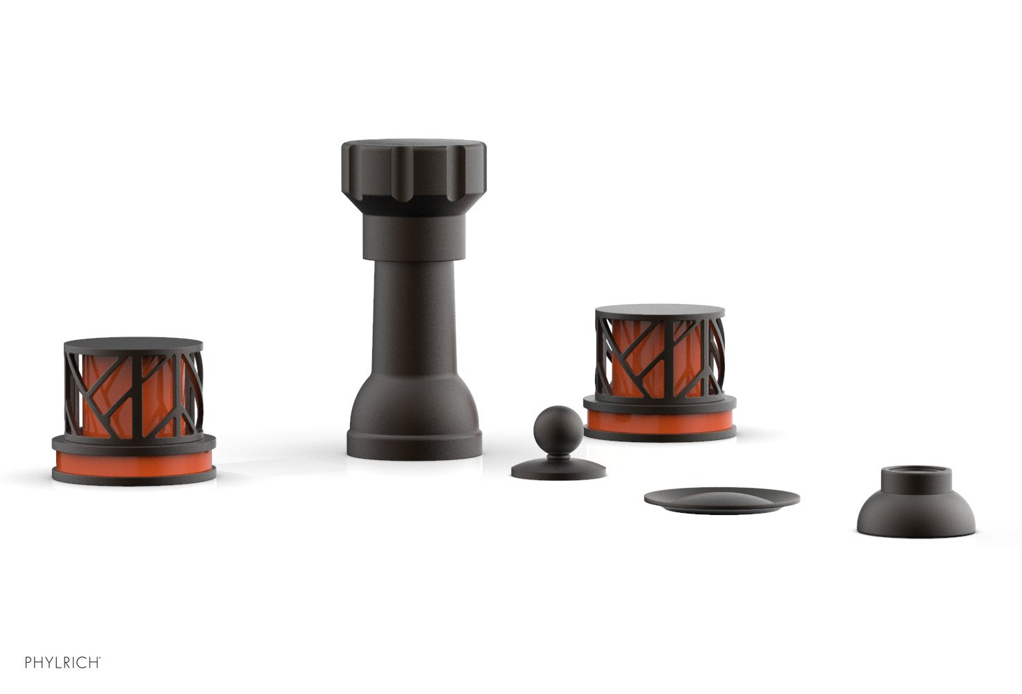 JOLIE Four Hole Bidet Set - Round Handles with "Orange Accents" 222-60