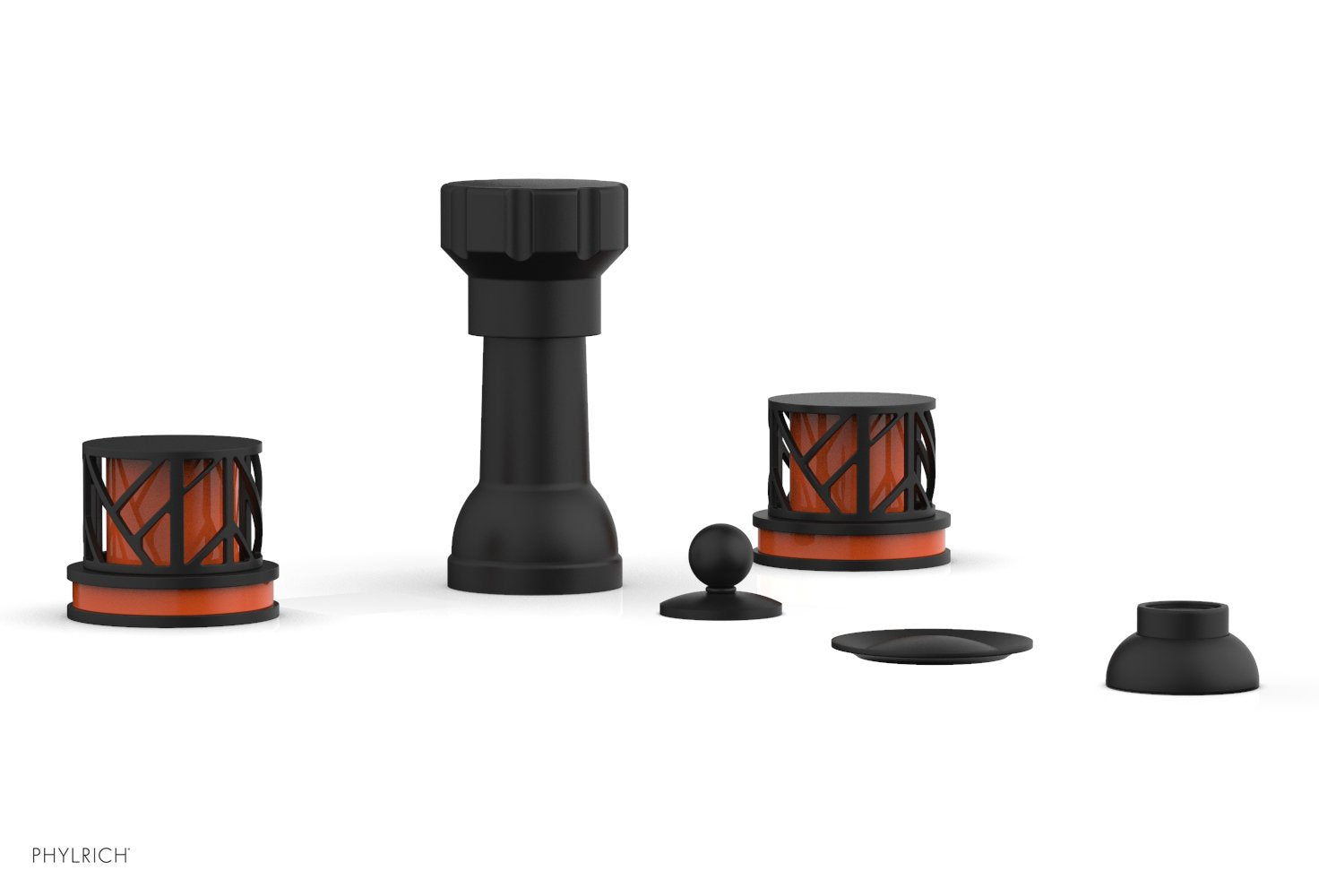 JOLIE Four Hole Bidet Set - Round Handles with "Orange Accents" 222-60