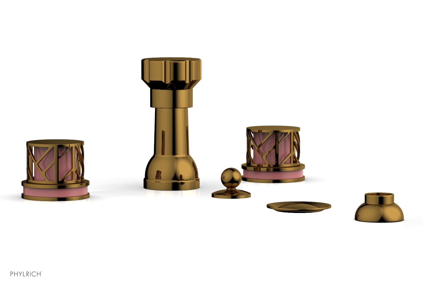 JOLIE Four Hole Bidet Set - Round Handles with "Pink Accents" 222-60