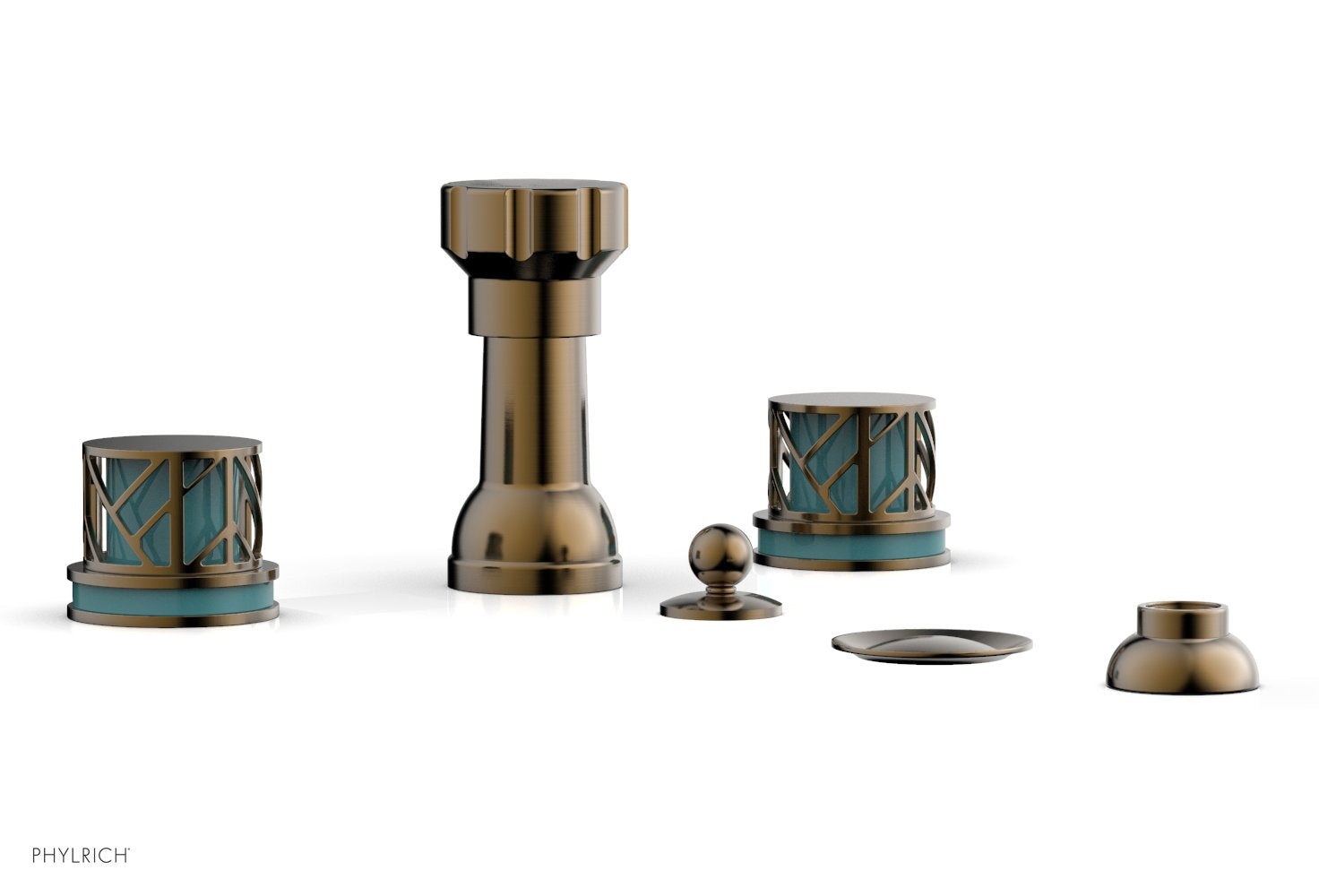 JOLIE Four Hole Bidet Set - Round Handles with "Turquoise Accents" 222-60