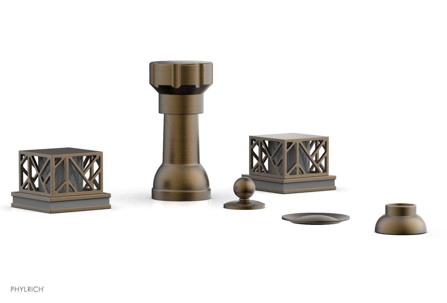 JOLIE Four Hole Bidet Set - Square Handles with "Grey Accents" 222-61