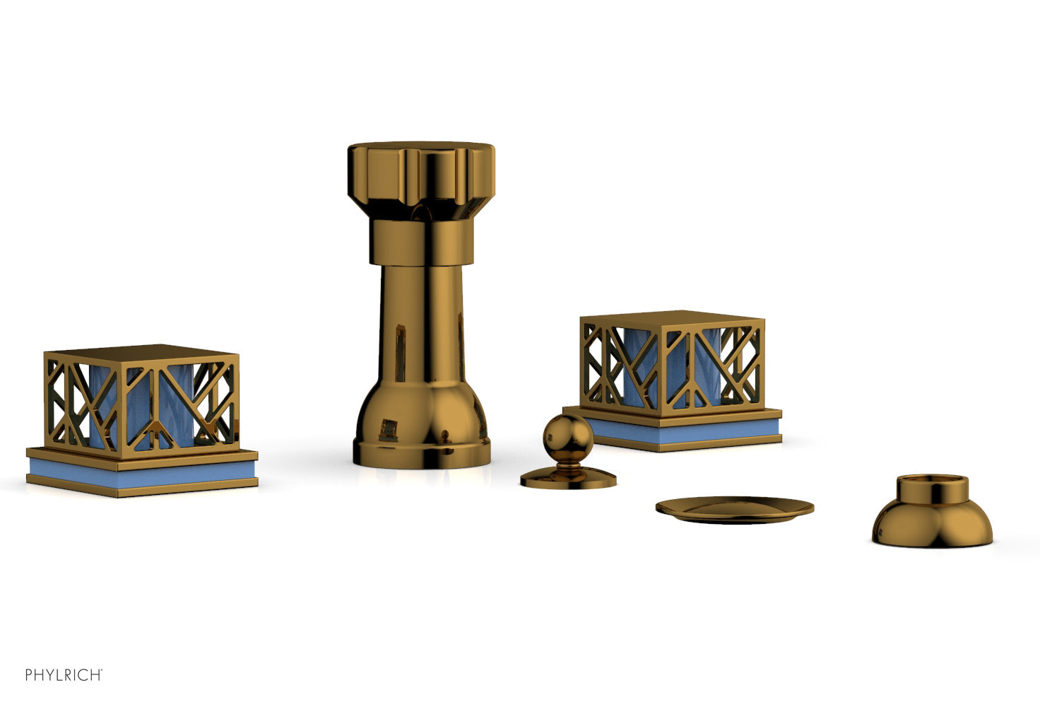 JOLIE Four Hole Bidet Set - Square Handles with "Light Blue Accents" 222-61