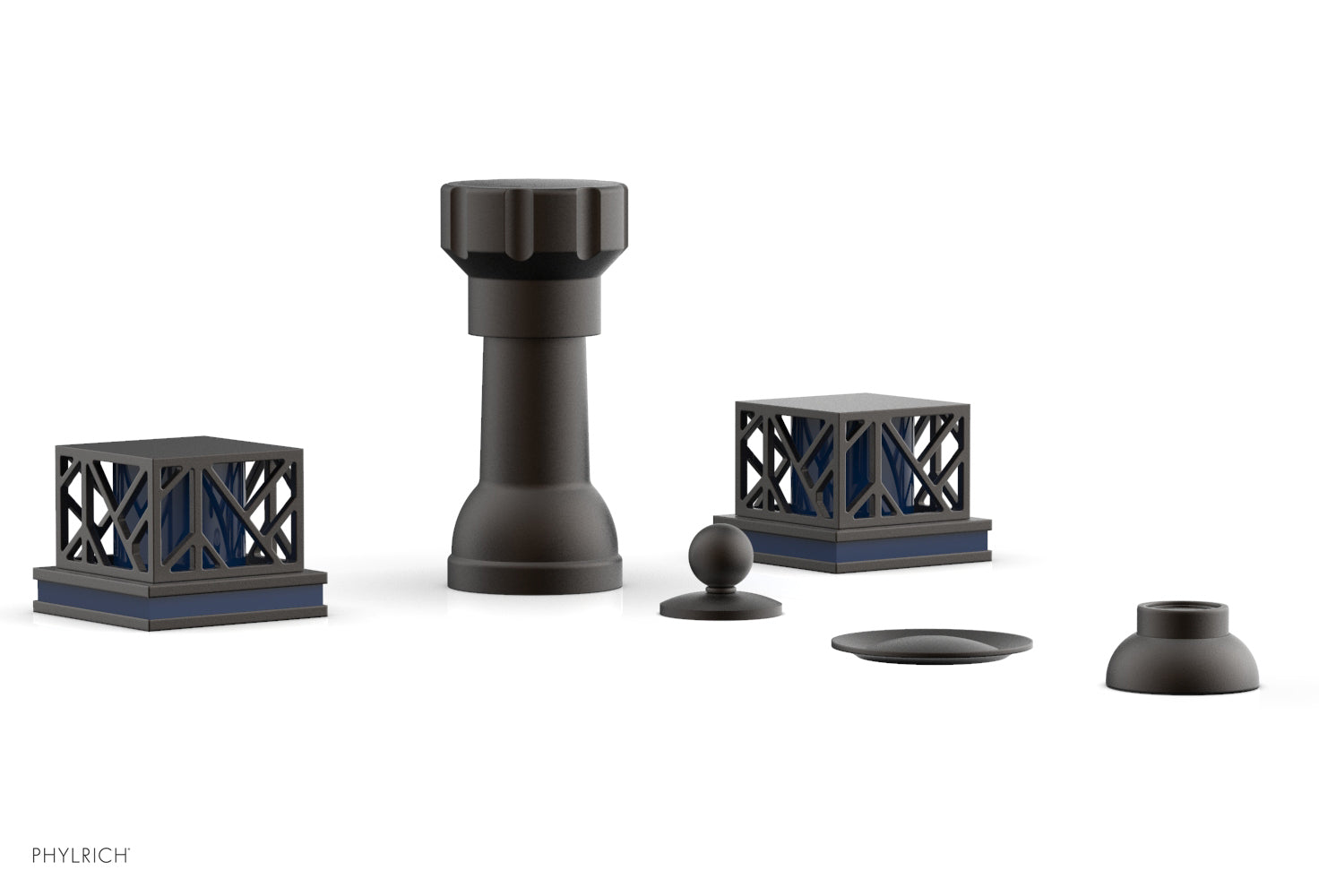 JOLIE Four Hole Bidet Set - Square Handles with "Navy Blue Accents" 222-61