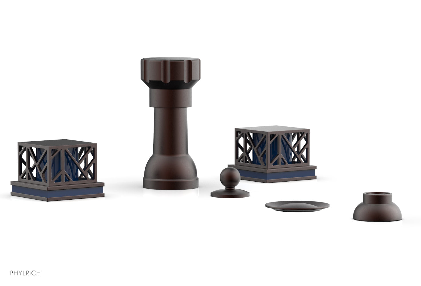 JOLIE Four Hole Bidet Set - Square Handles with "Navy Blue Accents" 222-61