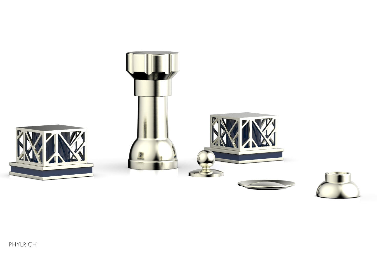 JOLIE Four Hole Bidet Set - Square Handles with "Navy Blue Accents" 222-61