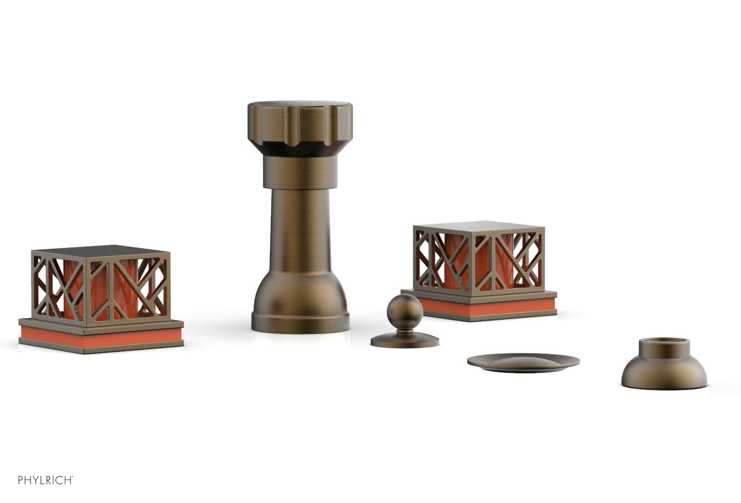 JOLIE Four Hole Bidet Set - Square Handles with "Orange Accents" 222-61